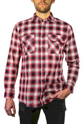 Mens 100% Cotton Flannelette Shirt Long Sleeve Check Authentic Flannel - Red/Navy - 8XL
