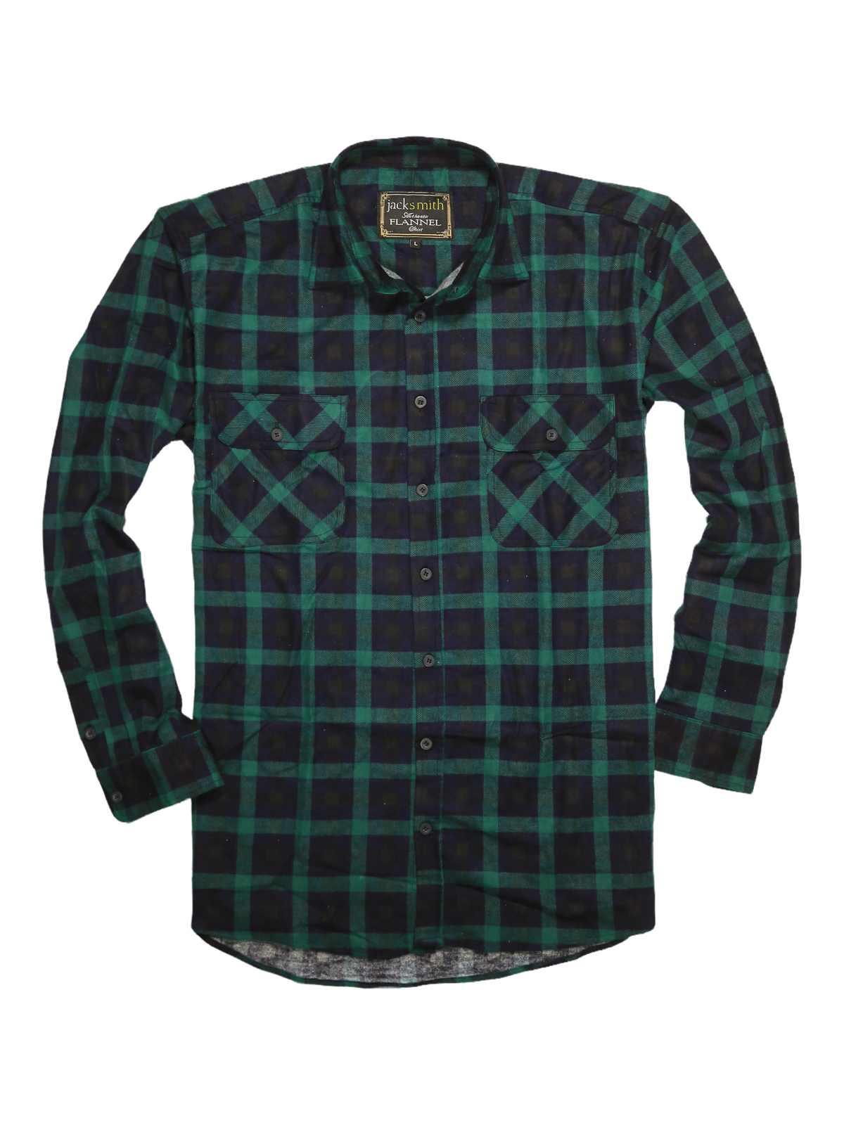 Mens 100% Cotton Flannelette Shirt Long Sleeve Check Authentic Flannel - Green/Navy - 5XL