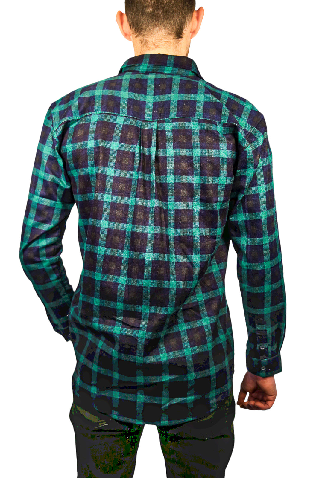 Mens 100% Cotton Flannelette Shirt Long Sleeve Check Authentic Flannel - Green/Navy - XL