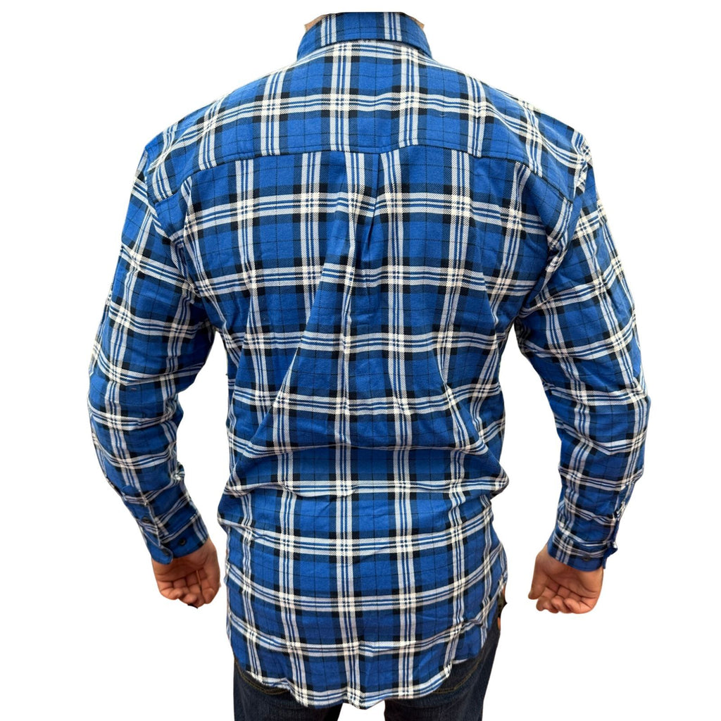 Mens Flannelette Long Sleeve Pullover Shirt 100% Cotton Flannel - Half Placket - Navy - XL