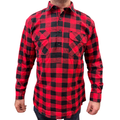 Mens Flannelette Long Sleeve Pullover Shirt 100% Cotton Flannel - Half Placket - Red/Black - L