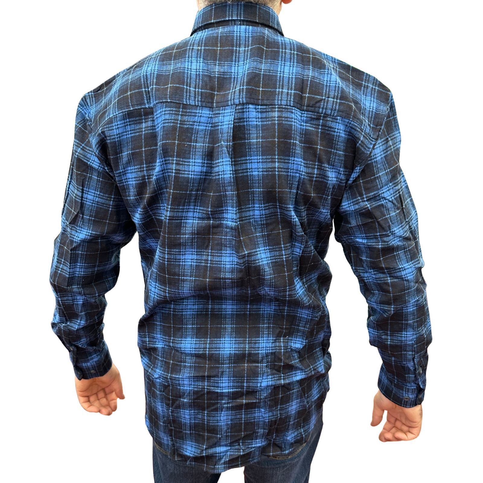 Mens Flannelette Long Sleeve Pullover Shirt 100% Cotton Flannel - Half Placket - Blue - 5XL