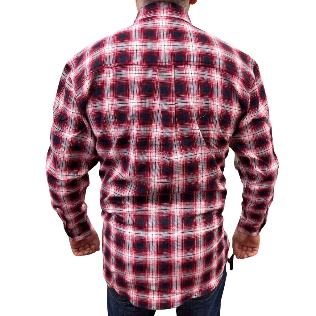 Mens Flannelette Long Sleeve Pullover Shirt 100% Cotton Flannel - Half Placket - Red/Black - 5XL