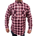 Mens Flannelette Long Sleeve Pullover Shirt 100% Cotton Flannel - Half Placket - Red/Black - 8XL