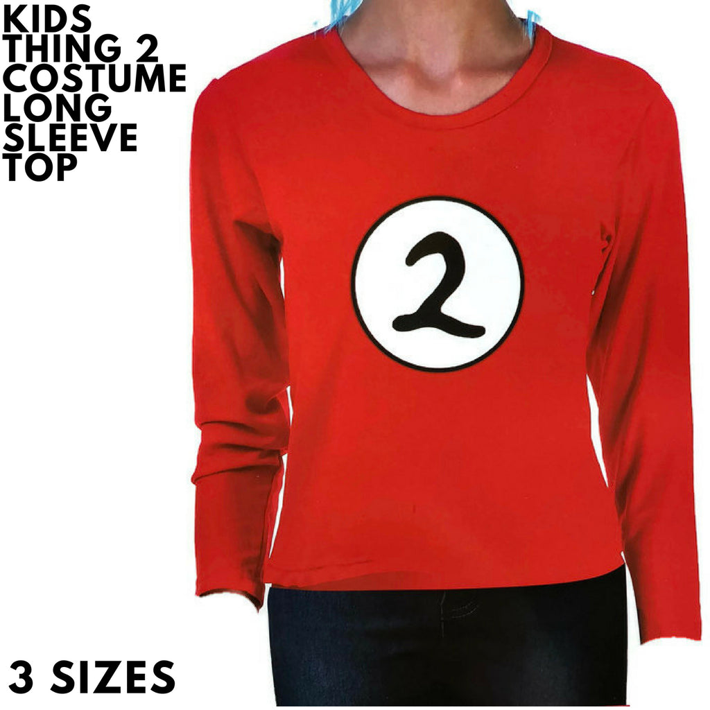 Kids Cat In The Hat Thing 2 Long Sleeve Red Top Party Costume Book Week - S (4-5 Years Old)
