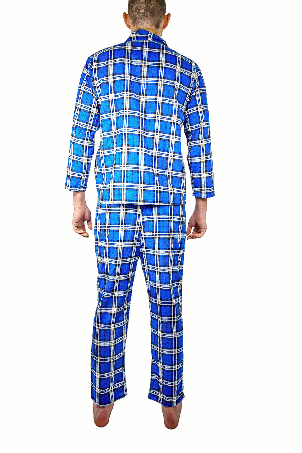 Mens Flannelette Pyjama Set Sleepwear Soft 100% Cotton PJs Two Piece Pajamas - Blue - 6XL