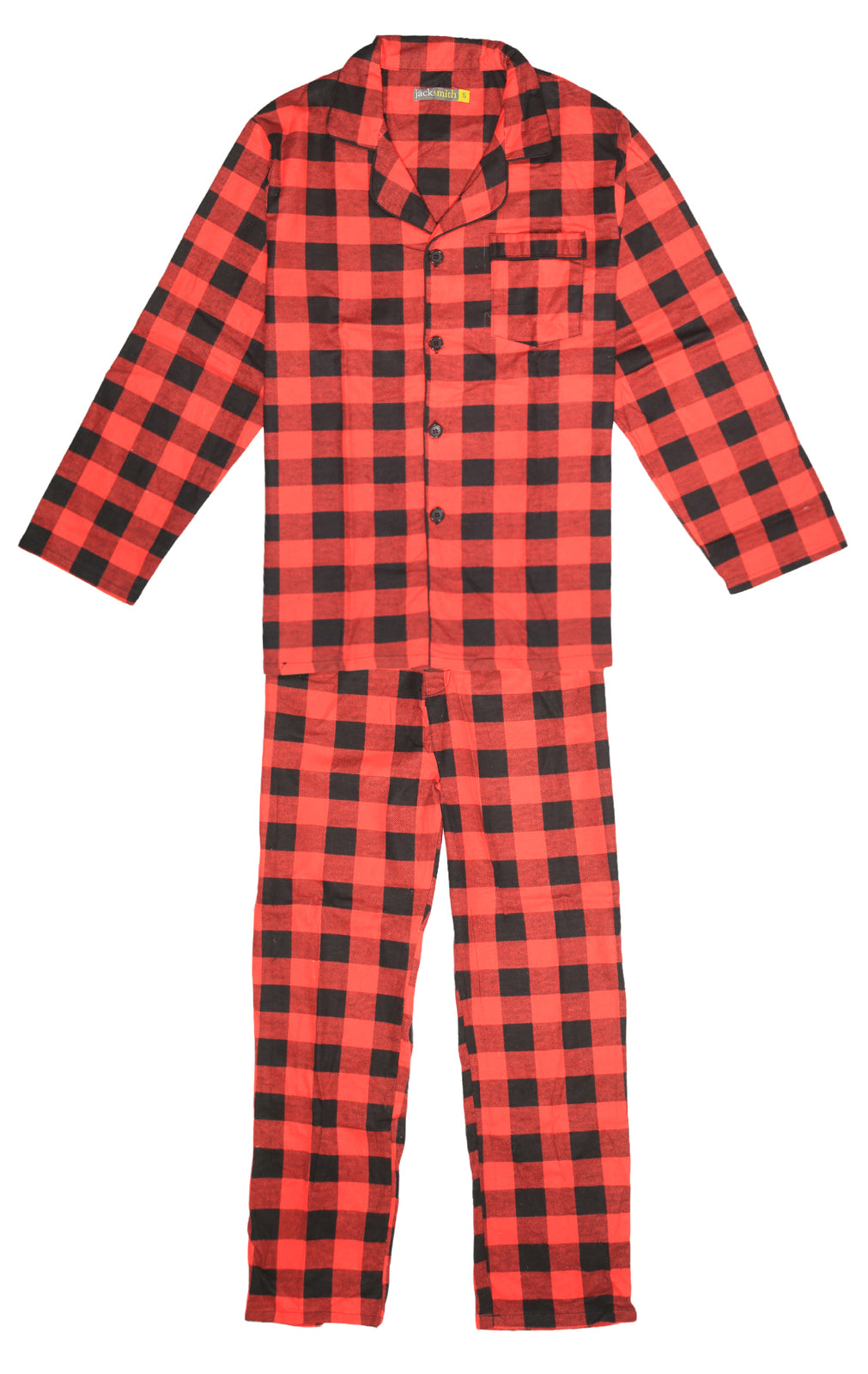 Mens Flannelette Pyjama Set Sleepwear Soft 100% Cotton PJs Two Piece Pajamas - Red - XL