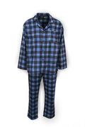 Mens Flannelette Pyjama Set Sleepwear Soft 100% Cotton PJs - Blue Check - 6XL