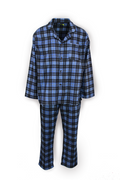 Mens Flannelette Pyjama Set Sleepwear Soft 100% Cotton PJs - Blue Check - S