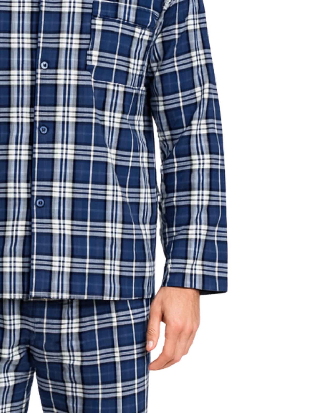 Mens Flannelette Pyjama Set Sleepwear Soft 100% Cotton PJs - Blue Check - 3XL