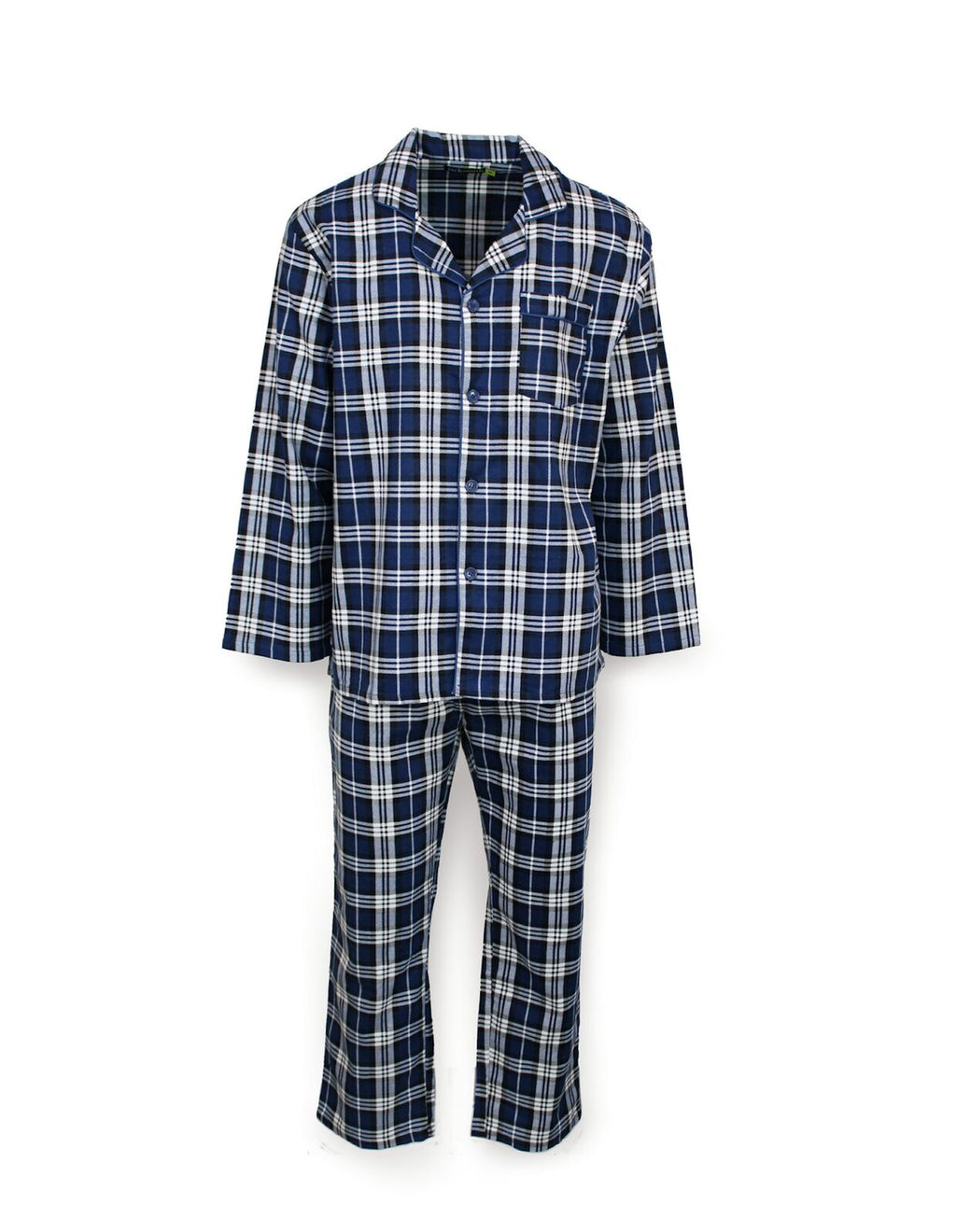 Mens Flannelette Pyjama Set Sleepwear Soft 100% Cotton PJs - Blue Check - XXL