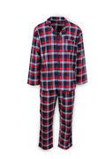 Mens Flannelette Pyjama Set Sleepwear Soft 100% Cotton PJs - Navy/Red - XL
