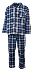 Mens Flannelette Pyjama Set Sleepwear Soft 100% Cotton PJs Two Piece - Blue/Multi Check - S