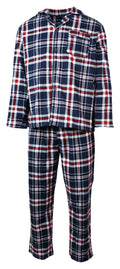 Mens Flannelette Pyjama Set Sleepwear Soft 100% Cotton PJs Two Piece - Navy/Red Check - XL