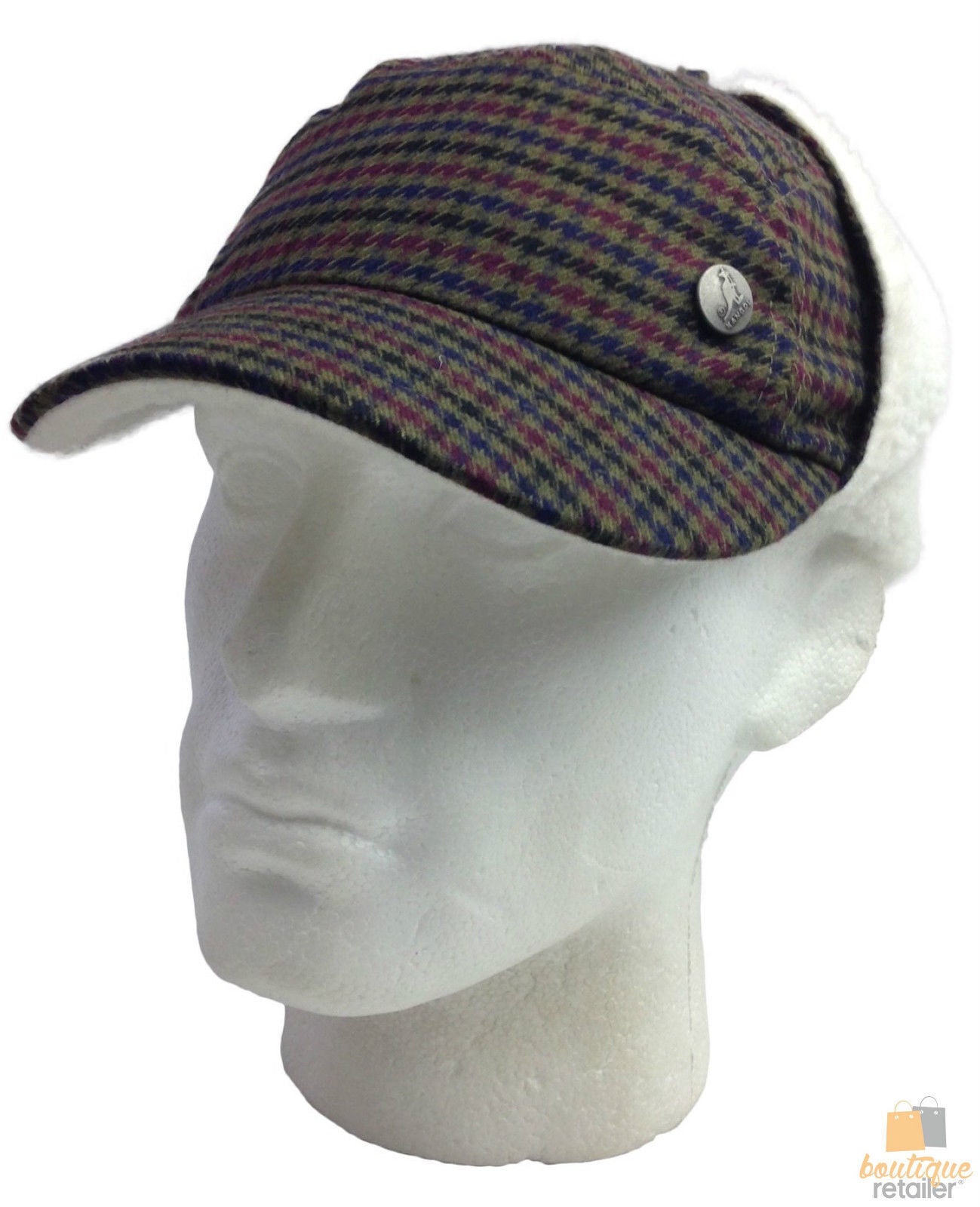 KANGOL Plaid Supre Ushanka Sherpa Chullo Lined Hat Warm Winter Ear Trapper Flying - Army Green/Black/Red - L/XL