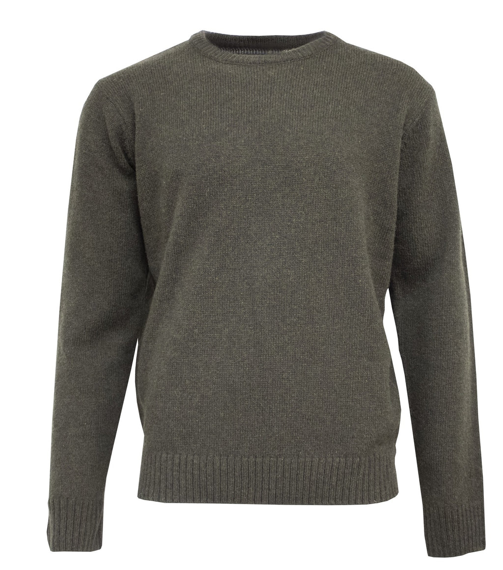 Mens Shetland Ragg Wool Crew Round Neck Knit Jumper Pullover Sweater Knitted - Olive - 2XL