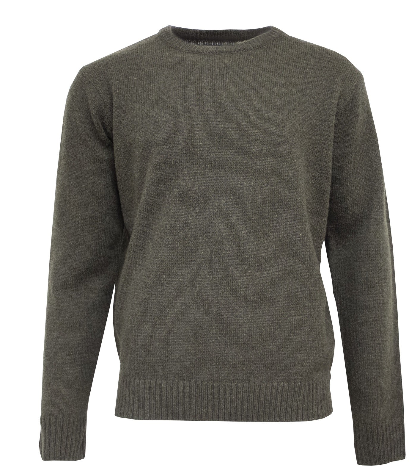 Mens Shetland Ragg Wool Crew Round Neck Knit Jumper Pullover Sweater Knitted - Olive - 2XL