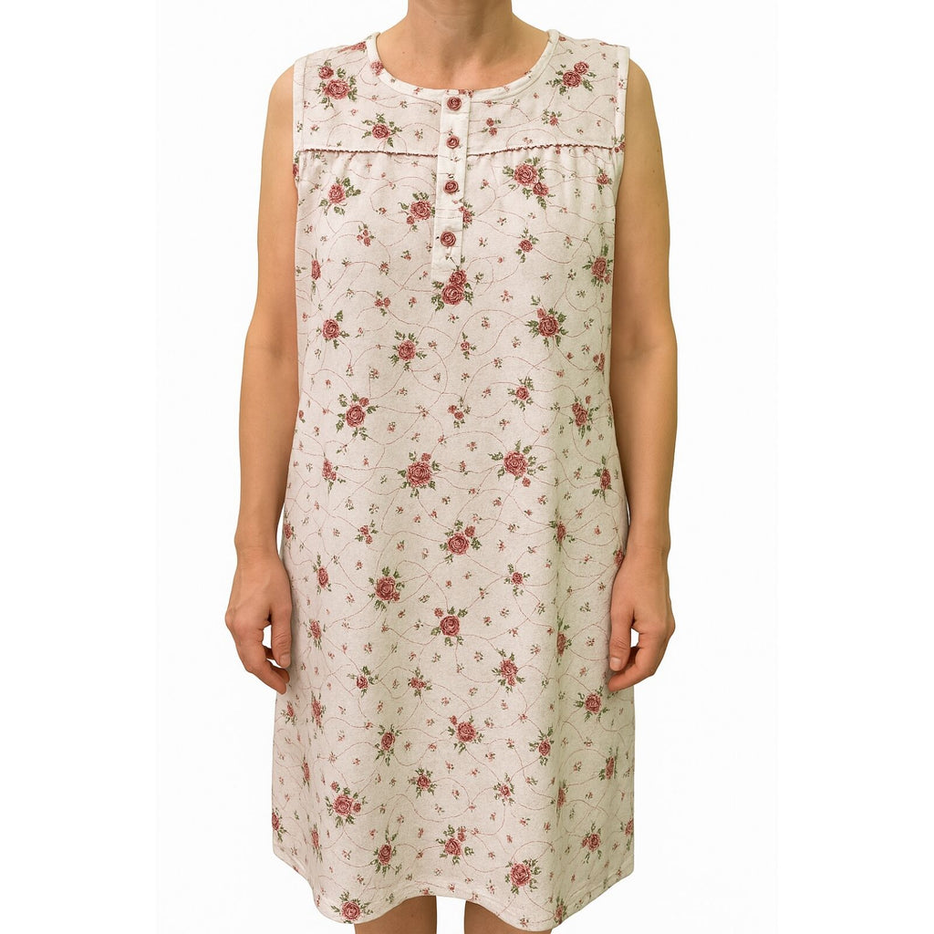 Womens 100% Cotton Sleeveless Nightie Gown Night Dress Pyjamas PJ - White - 14