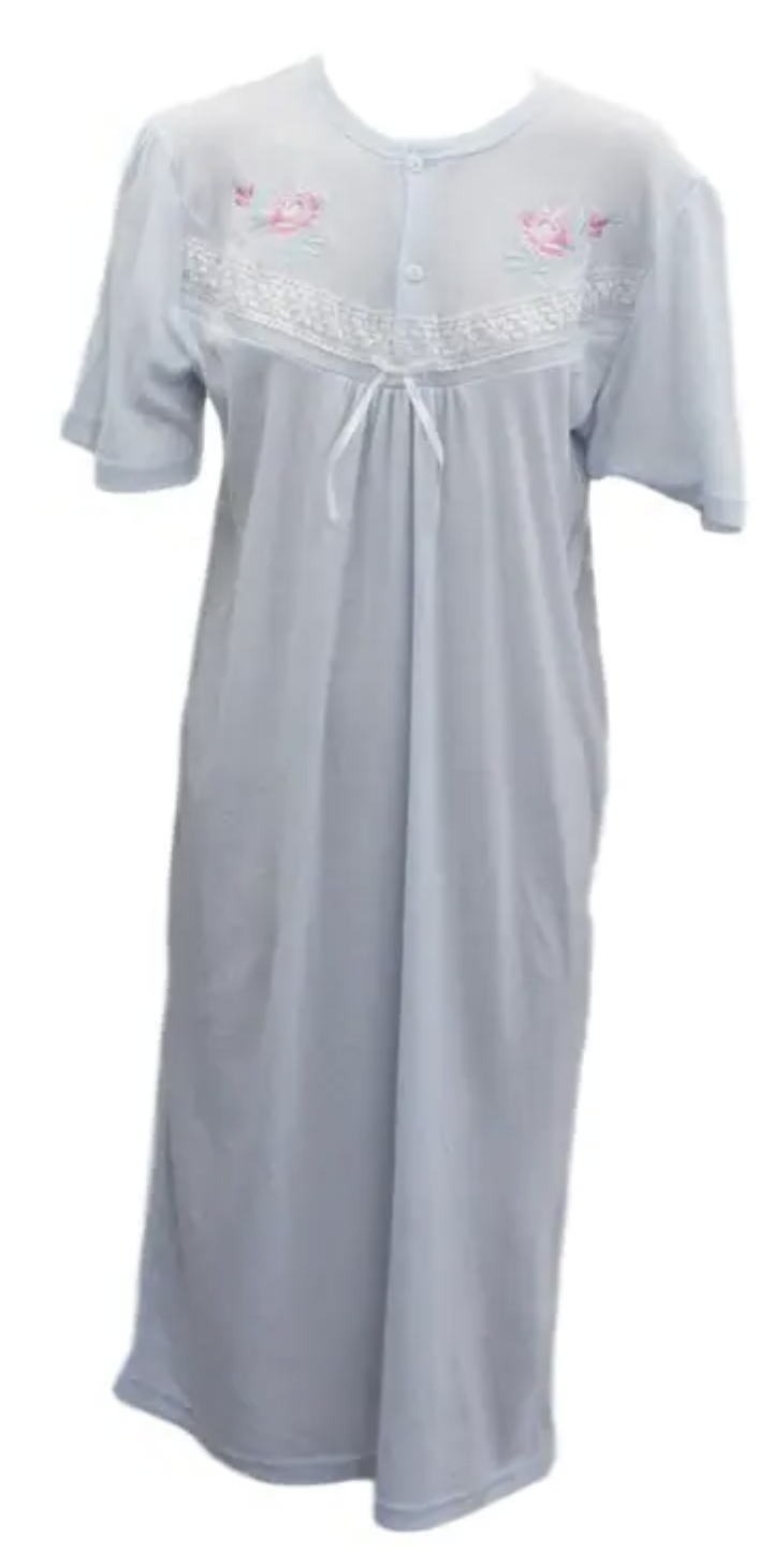 Womens Ladies Cotton Blend Nightie Night Gown Pajamas Pyjamas Sleepwear PJ - Blue - 22