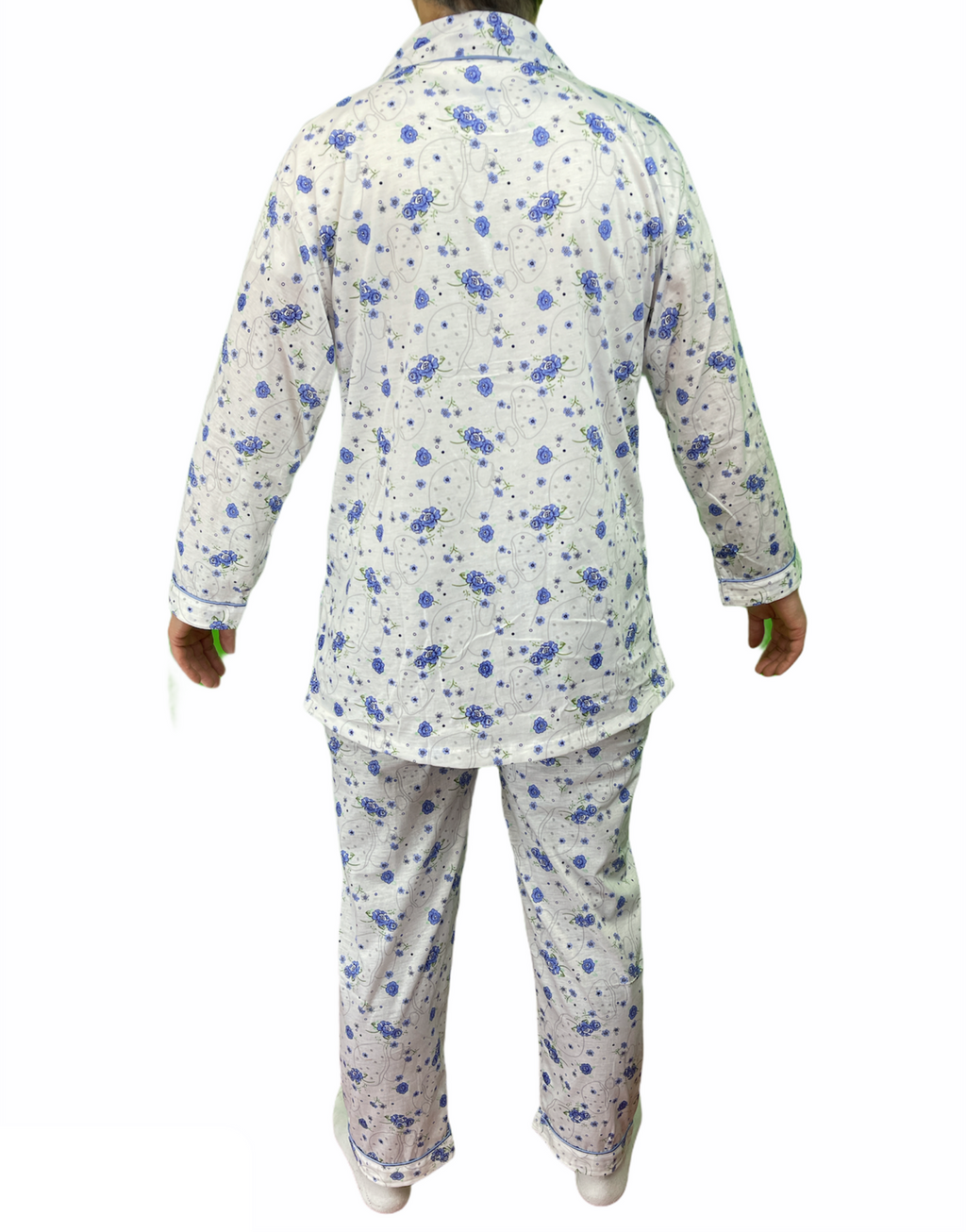 Womens PYJAMAS PJs Set Pajamas Ladies Cotton PJ Womens Long Sleeve Sleepwear - Blue - 18