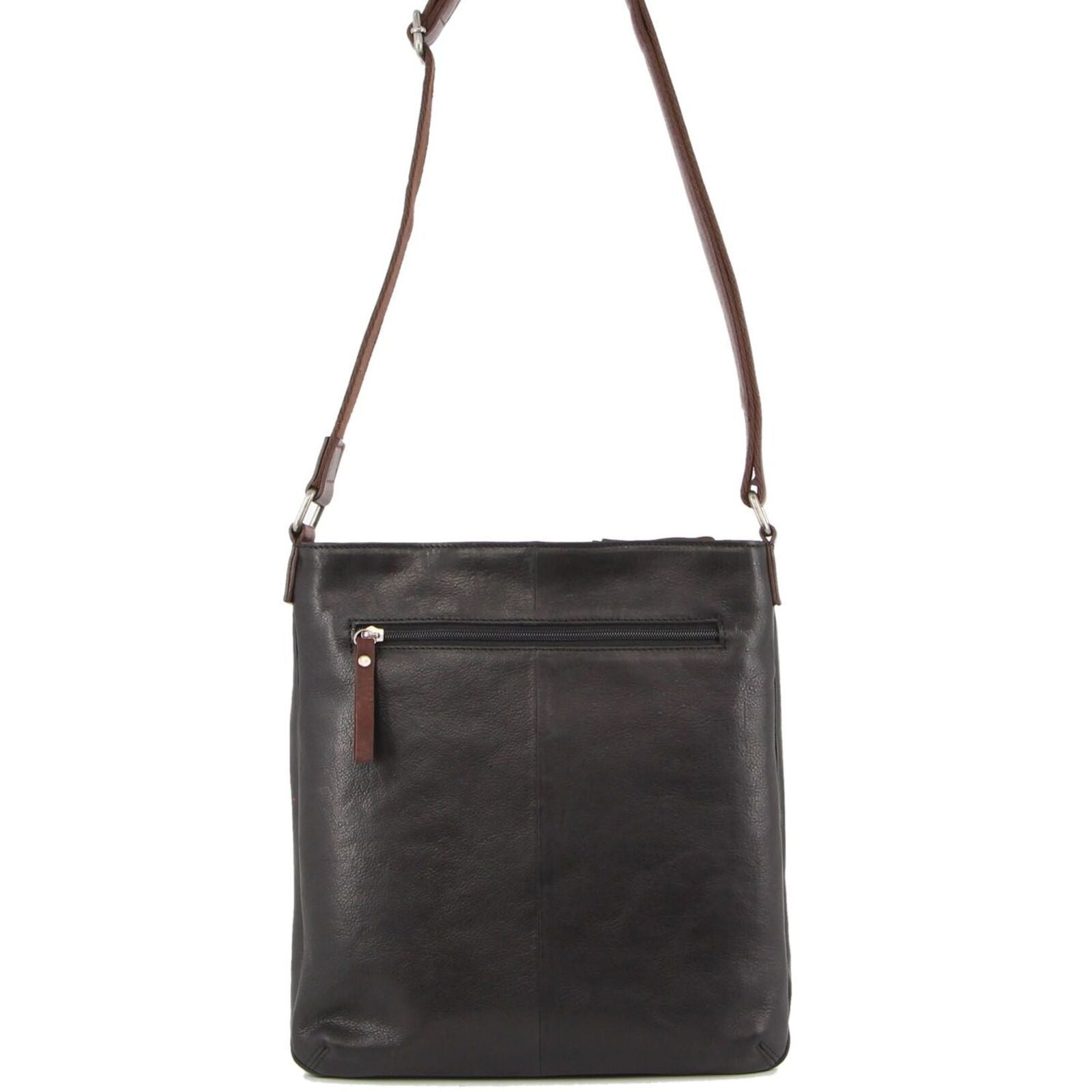 Milleni Womens Italian Leather Bag Soft Nappa Leather Cross-Body Travel - Black/Chestnut