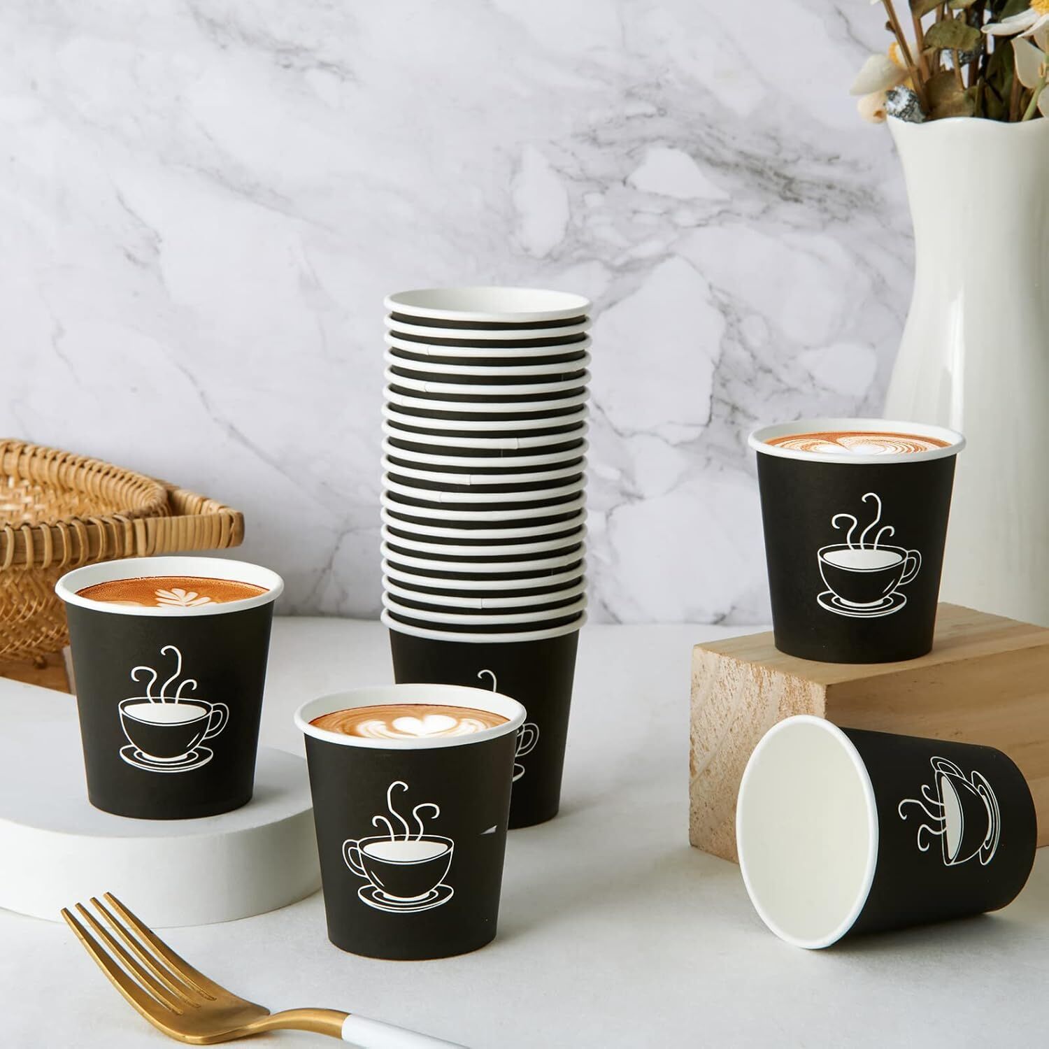 2880x Premium Paper Small Coffee Cups 2.5oz for Espresso Macchiato Piccolo Short Black - Black