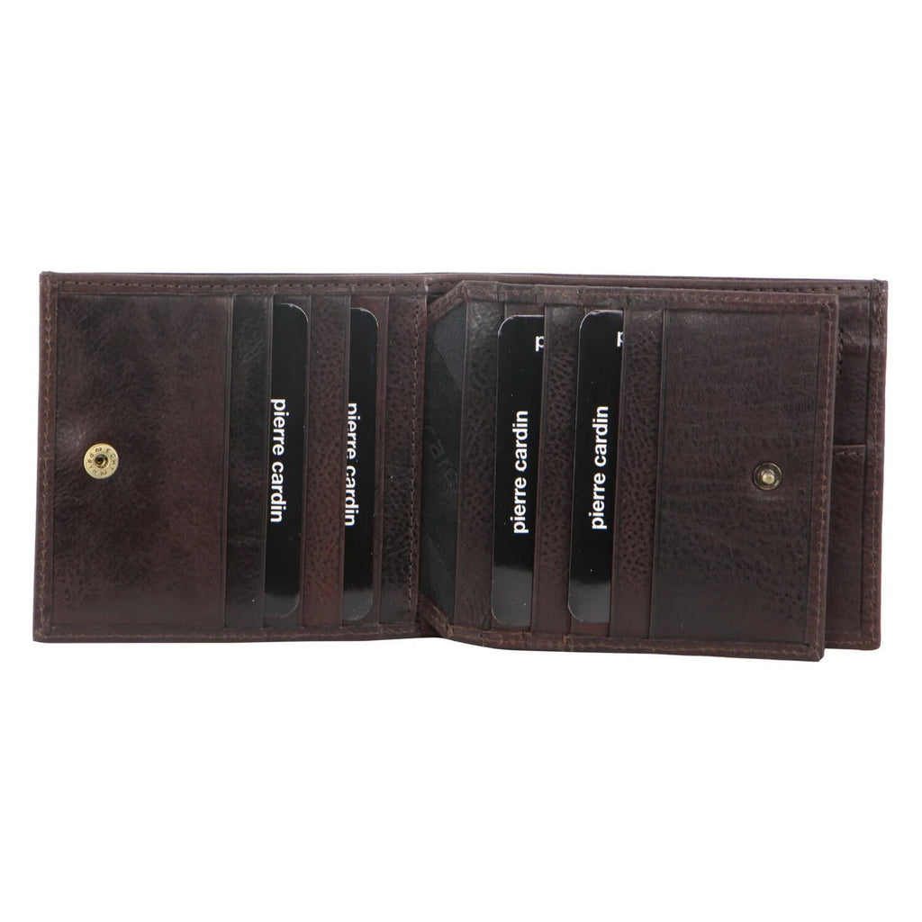Pierre Cardin Mens Leather Tri Fold Wallet w/ RFID Protection - Brown