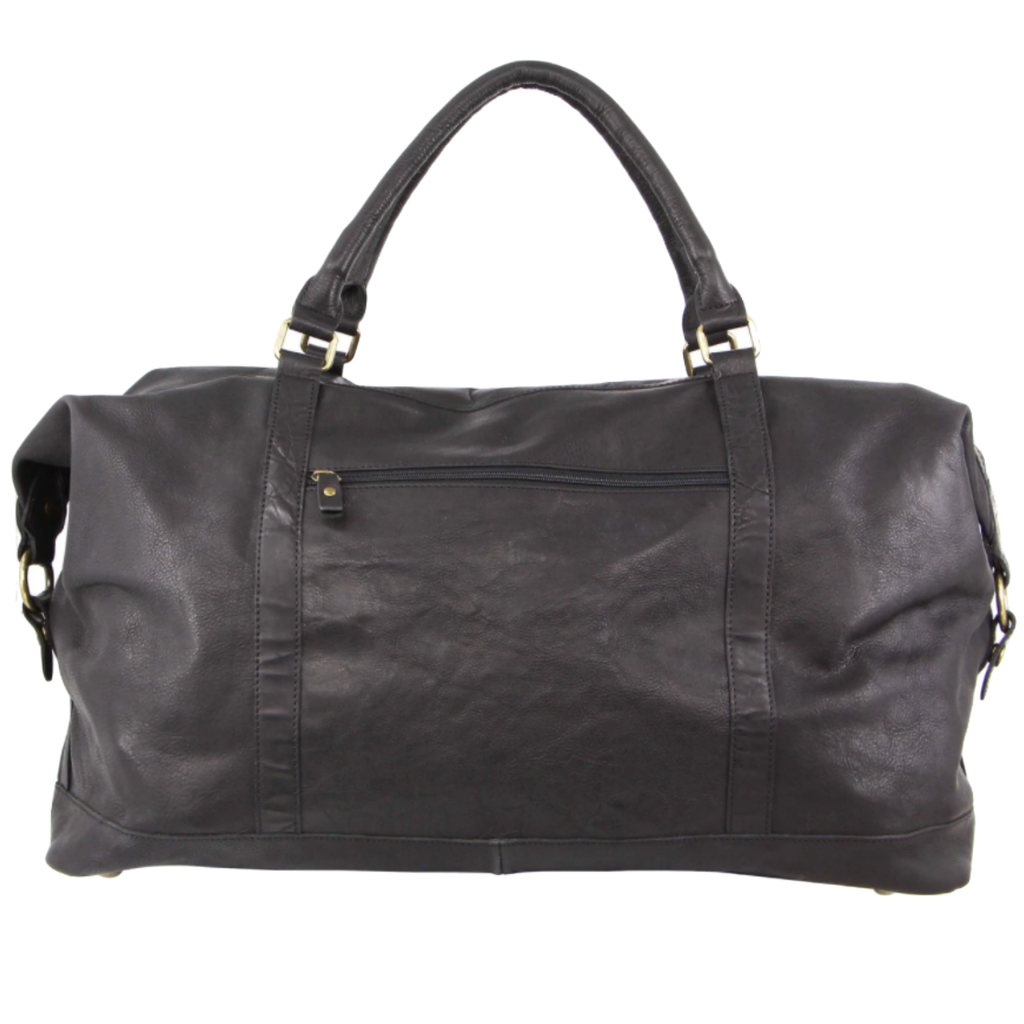 Pierre Cardin Mens Leather Business Overnight Bag Luggage Duffle Weekend Travel - Black
