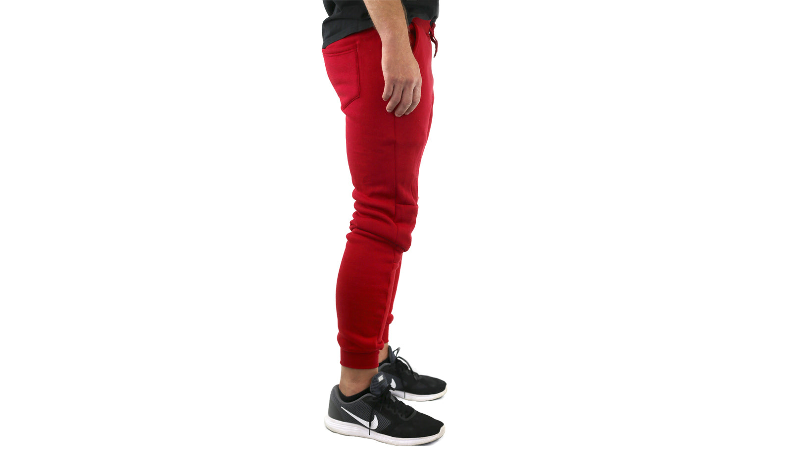 Mens Skinny Track Pants Joggers Trousers Gym Casual Sweat Cuffed Slim Trackies Fleece - Red - L