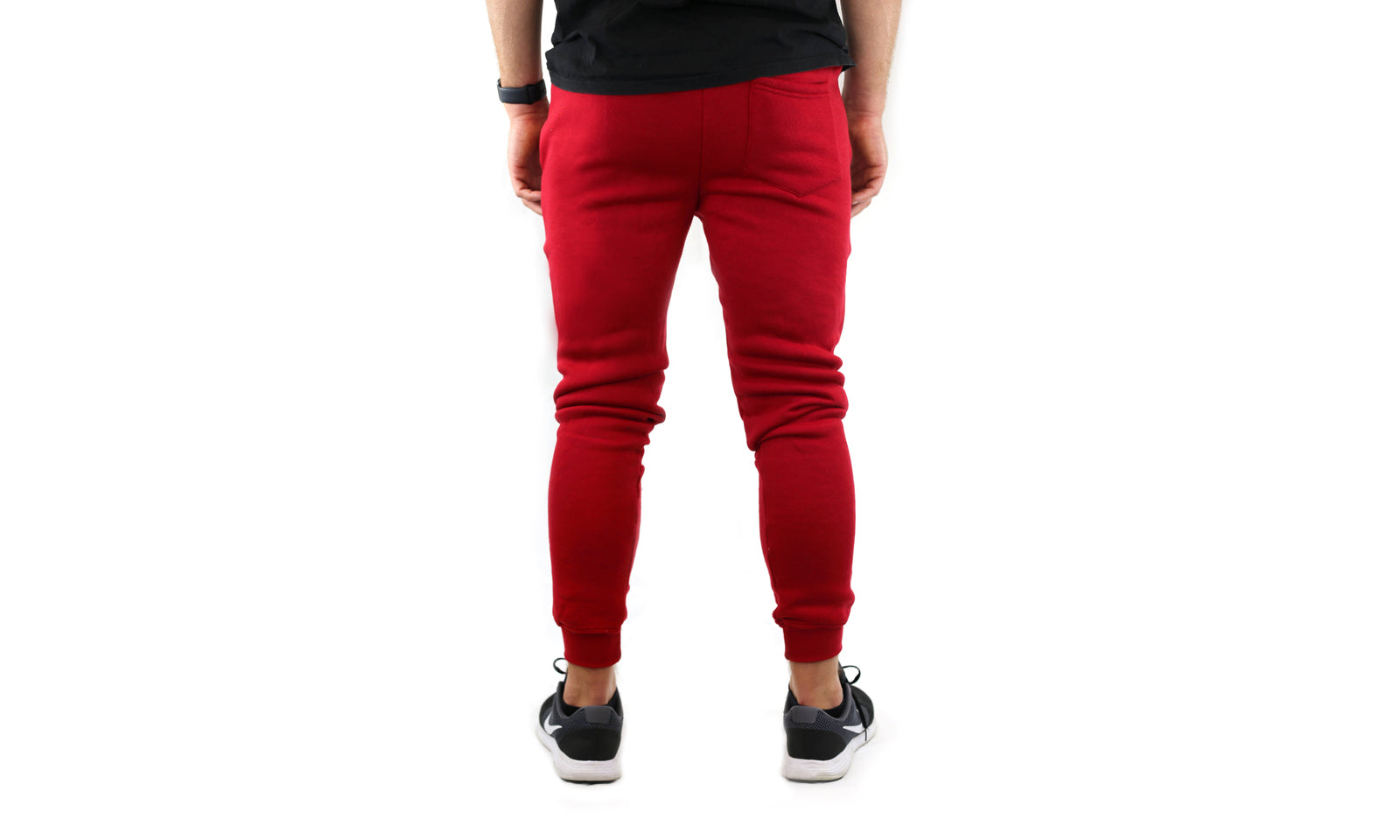 Mens Skinny Track Pants Joggers Trousers Gym Casual Sweat Cuffed Slim Trackies Fleece - Red - L