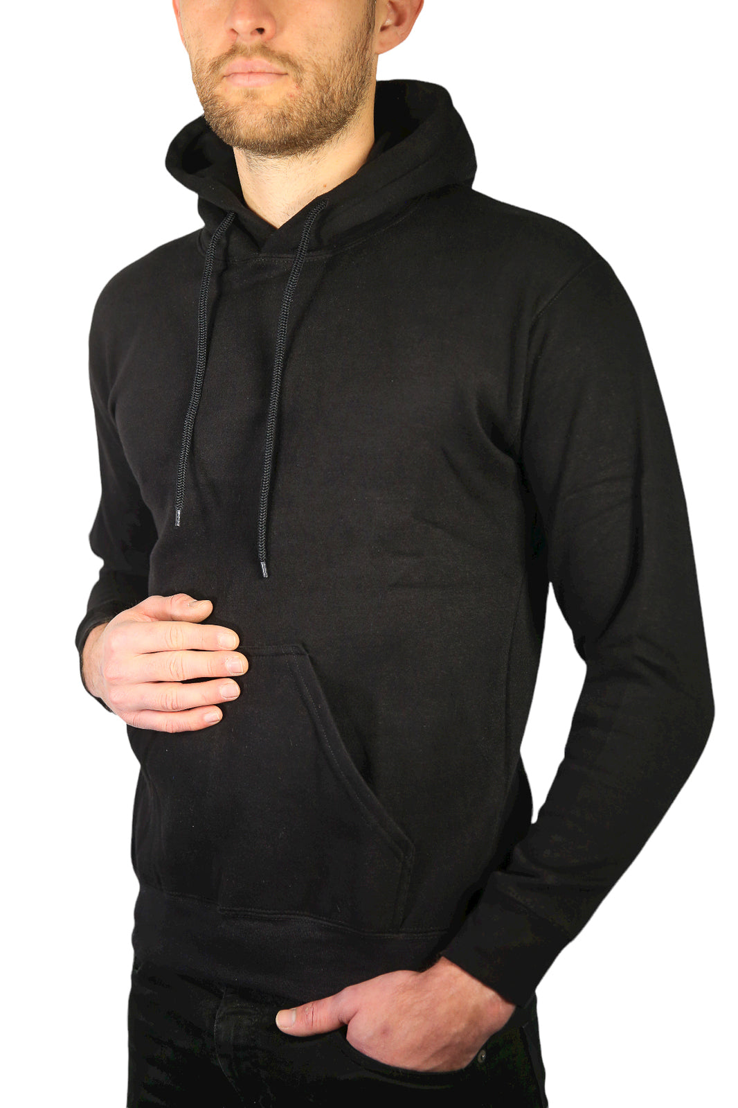 Adult Mens 100% Cotton Fleece Hoodie Jumper Pullover Sweater Warm Sweatshirt - Black - 2XL
