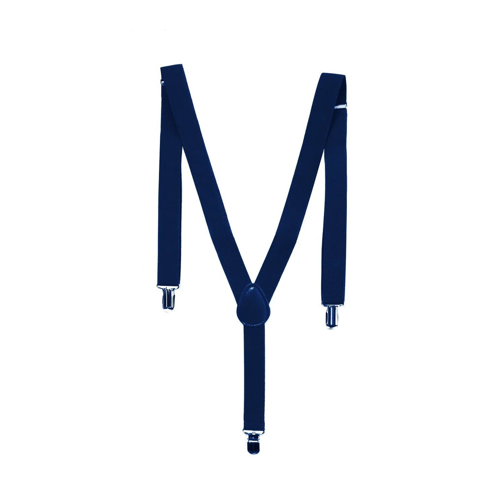 Mens Suspenders Braces Adjustable Strong Clip On Elastic Formal Wedding Slim - Navy Blue