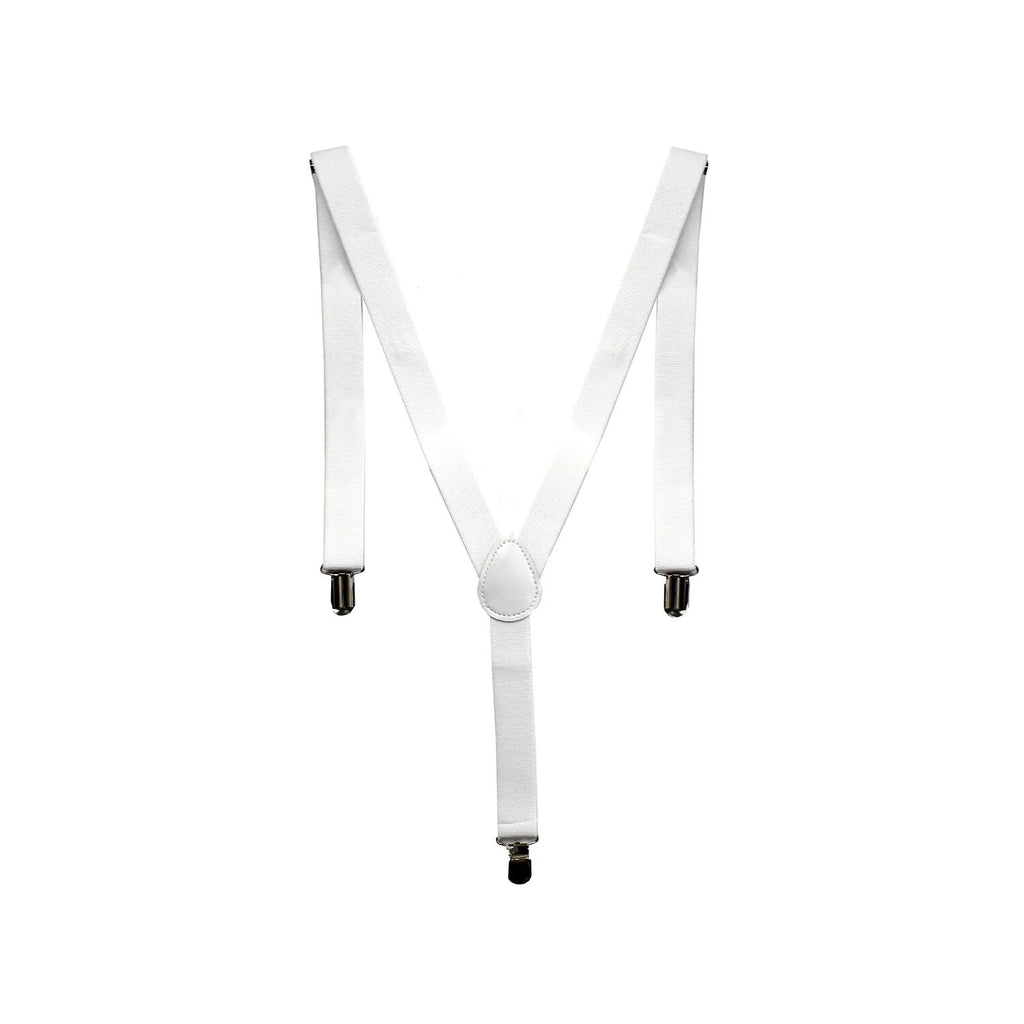 Mens Suspenders Braces Adjustable Strong Clip On Elastic Formal Wedding Slim - White