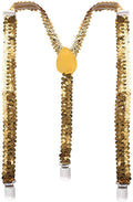 SEQUIN SUSPENDERS Unisex Adjustable Braces Clip On Elastic Y-Back  - Gold
