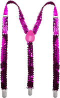 SEQUIN SUSPENDERS Unisex Adjustable Braces Clip On Elastic Y-Back  - Hot Pink