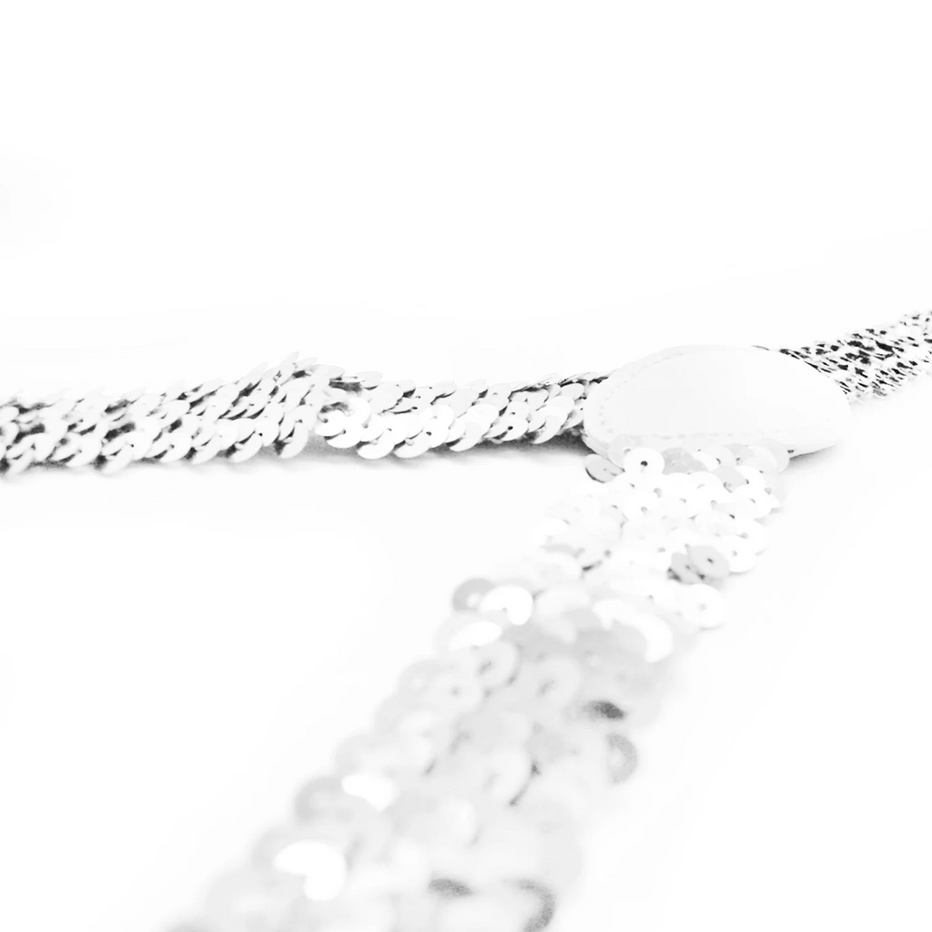 SEQUIN SUSPENDERS Unisex Adjustable Braces Clip On Elastic Y-Back  - White