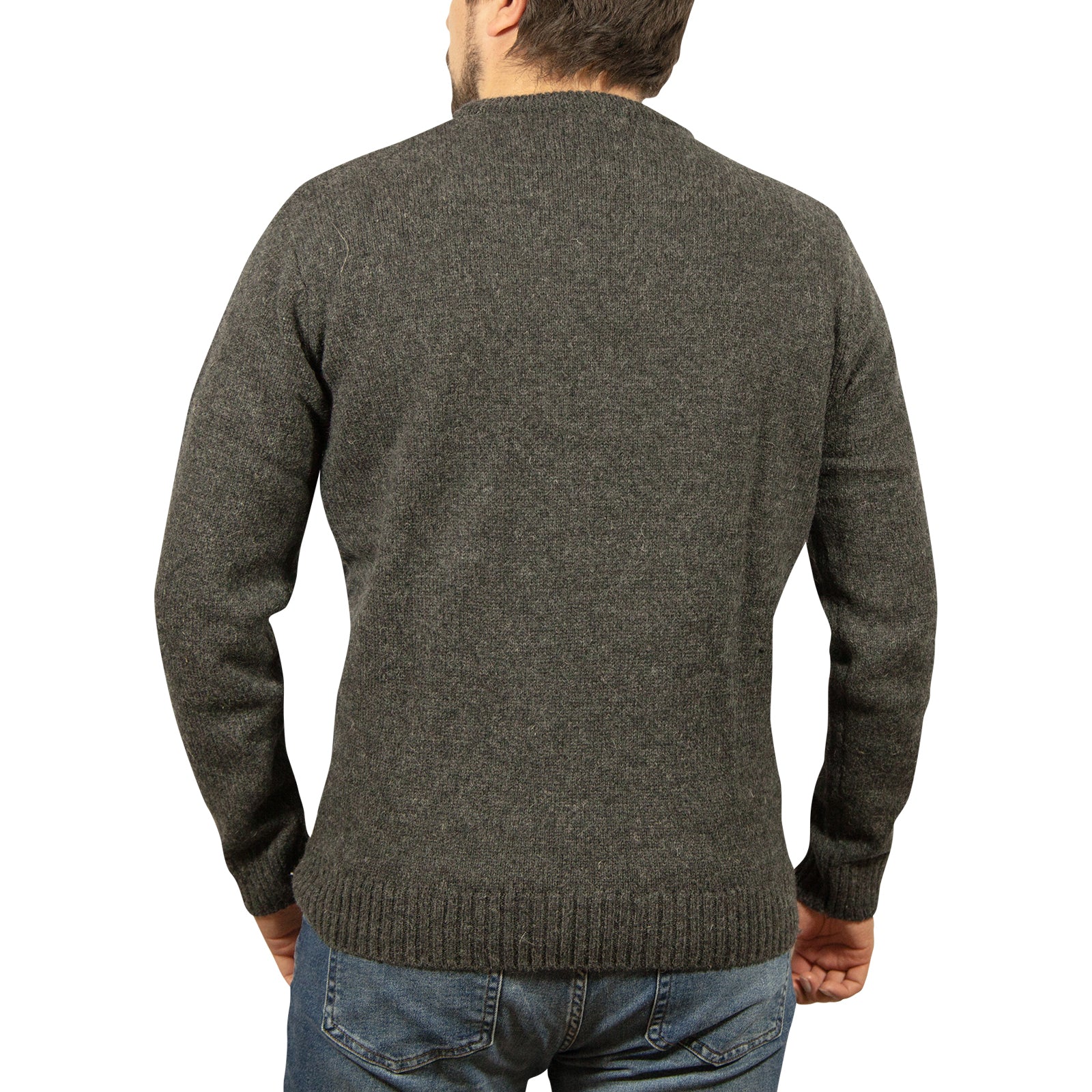 Mens 100% Shetland Ragg Wool Round Neck Knit Jumper Pullover Crew Sweater - Charcoal (29) - 3XL