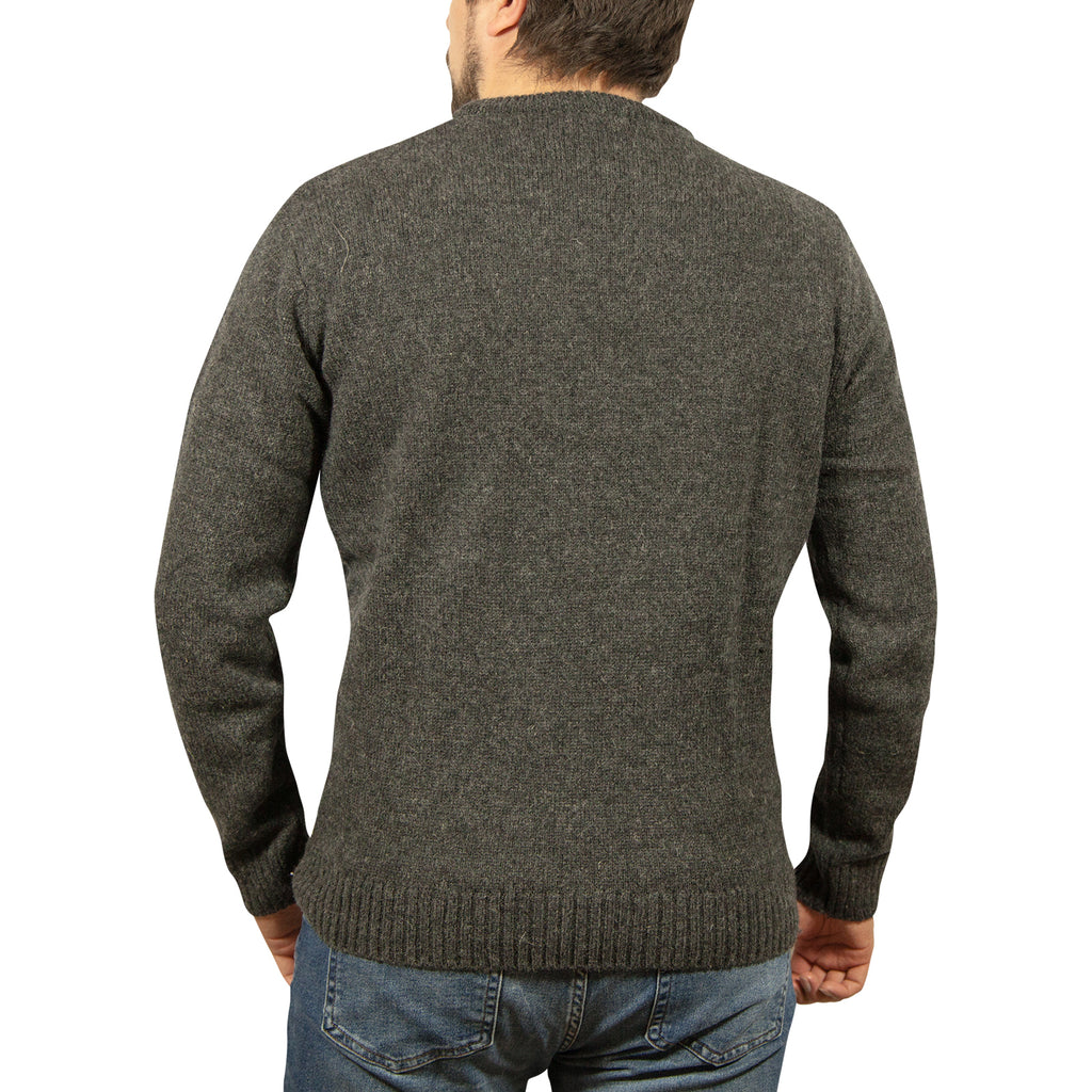 Mens 100% Shetland Ragg Wool Round Neck Knit Jumper Pullover Crew Sweater - Charcoal (29) - 4XL