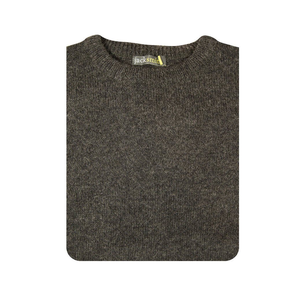 Mens 100% Shetland Ragg Wool Round Neck Knit Jumper Pullover Crew Sweater - Charcoal (29) - S