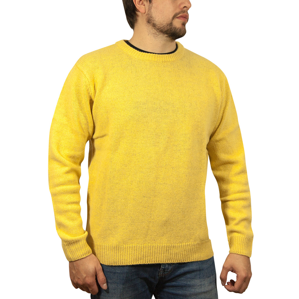 100% SHETLAND RAGG WOOL CREW Round Neck Knit JUMPER Pullover Mens Sweater Knitted - Corn (14) - S