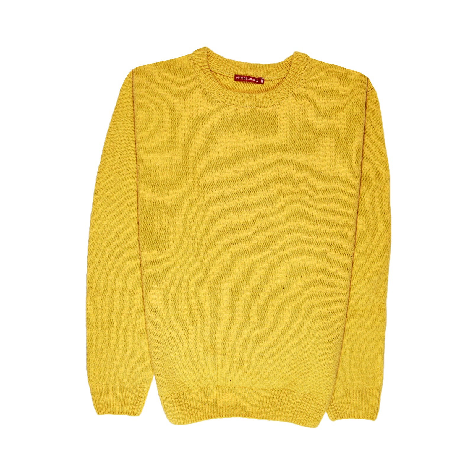 100% SHETLAND RAGG WOOL CREW Round Neck Knit JUMPER Pullover Mens Sweater Knitted - Corn (14) - S