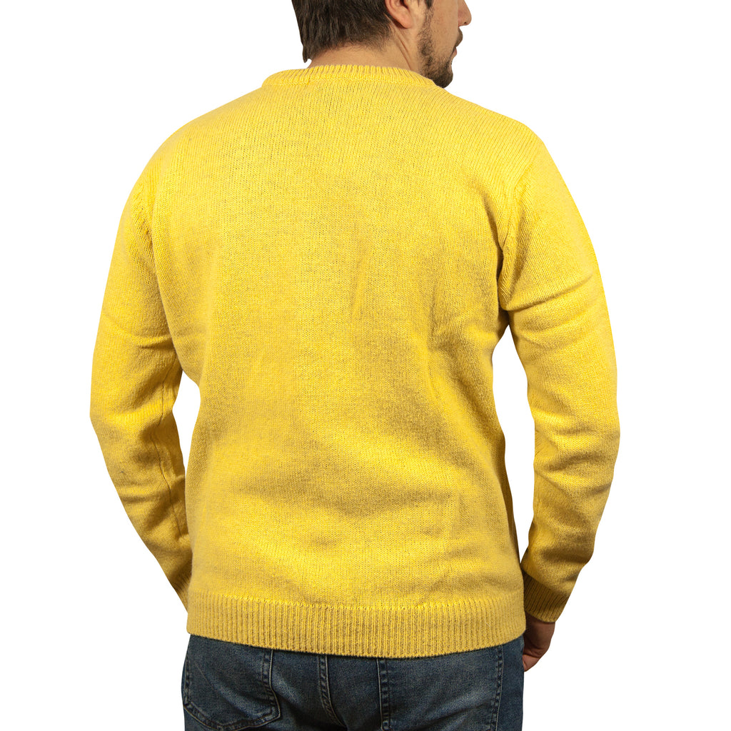 100% SHETLAND RAGG WOOL CREW Round Neck Knit JUMPER Pullover Mens Sweater Knitted - Corn (14) - S