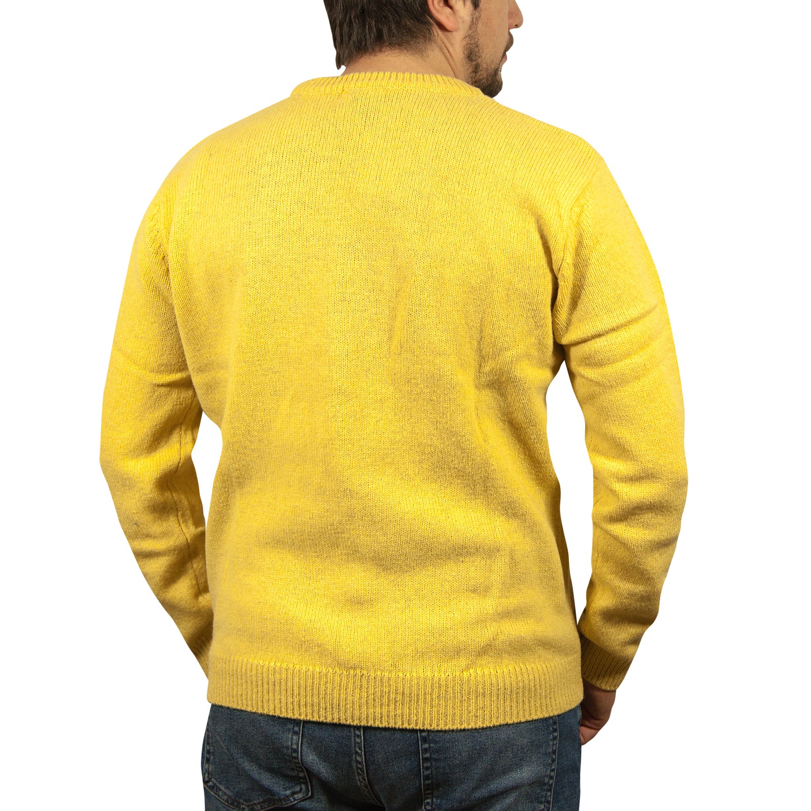 100% SHETLAND RAGG WOOL CREW Round Neck Knit JUMPER Pullover Mens Sweater Knitted - Corn (14) - S