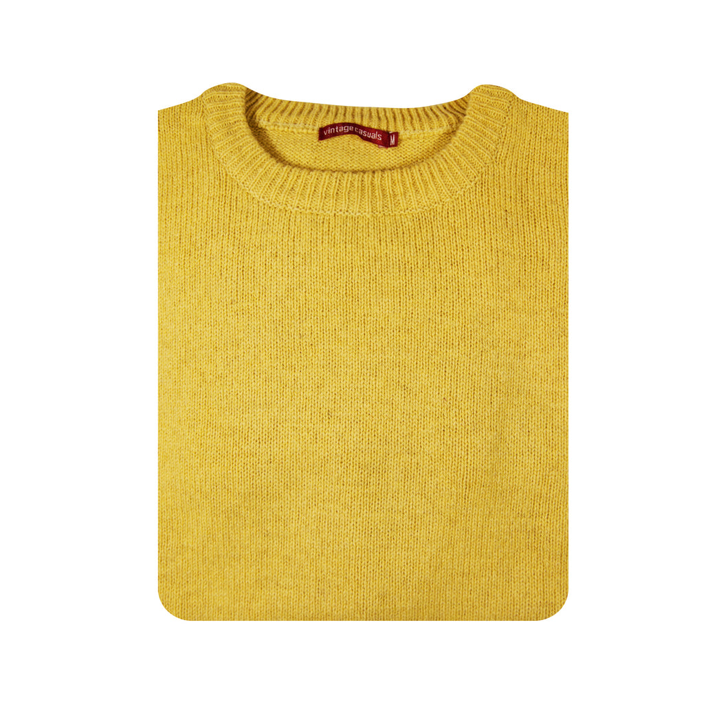 100% SHETLAND RAGG WOOL CREW Round Neck Knit JUMPER Pullover Mens Sweater Knitted - Corn (14) - XL