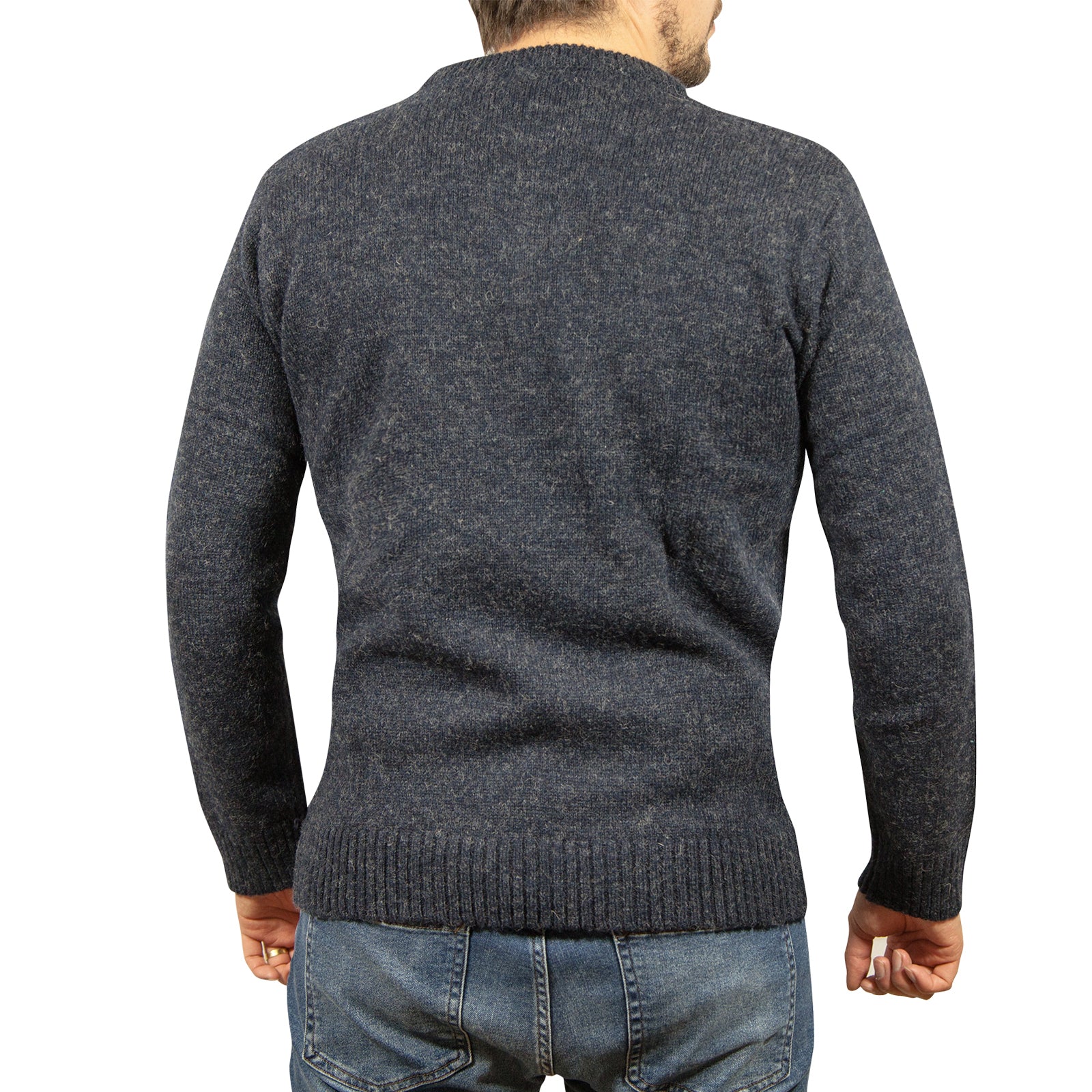 100% SHETLAND RAGG WOOL CREW Round Neck Knit JUMPER Pullover Mens Sweater Knitted - Navy - 5XL