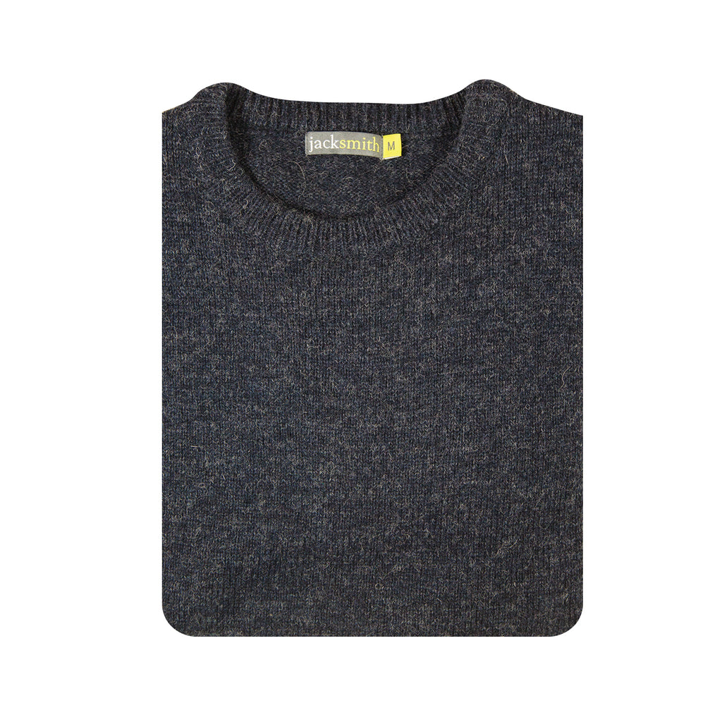 100% SHETLAND RAGG WOOL CREW Round Neck Knit JUMPER Pullover Mens Sweater Knitted - Navy - XL