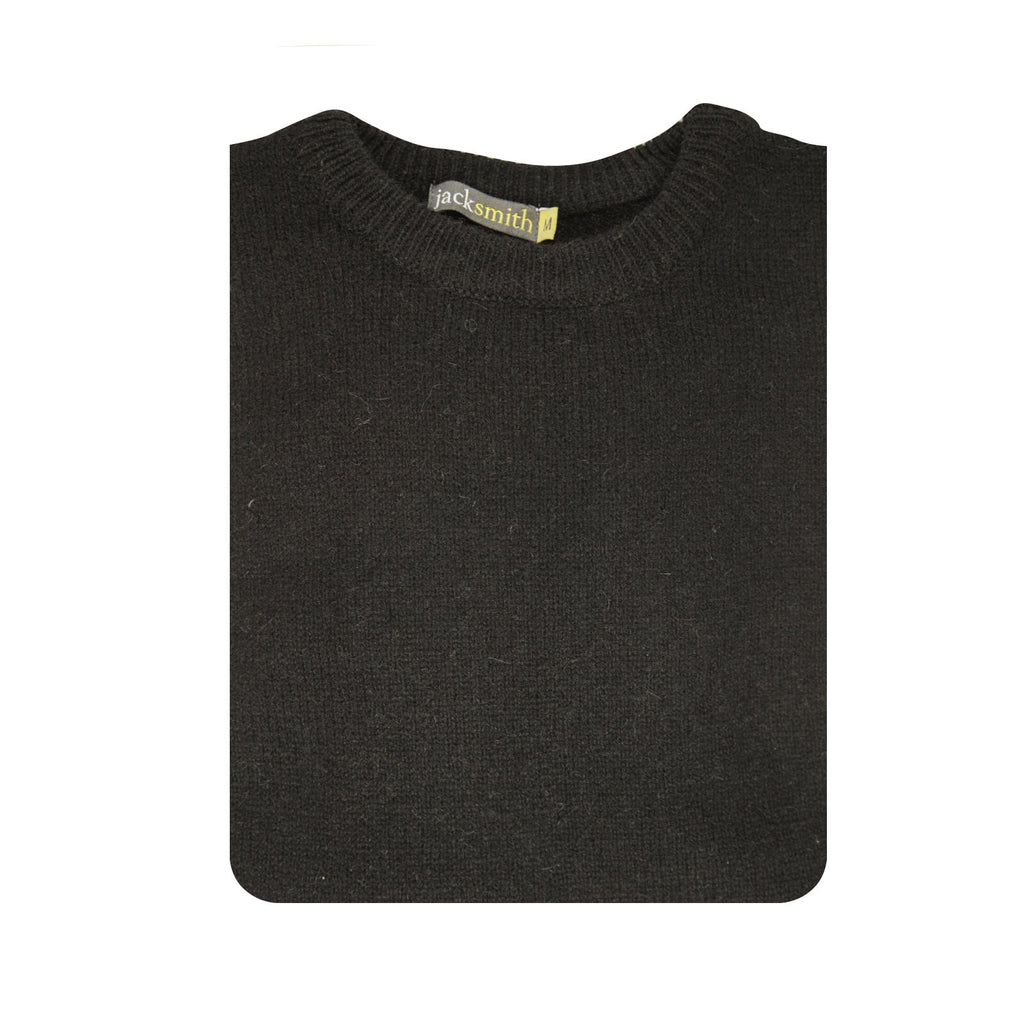 100% SHETLAND RAGG WOOL CREW Round Neck Knit JUMPER Pullover Mens Sweater Knitted - Plain Black - L