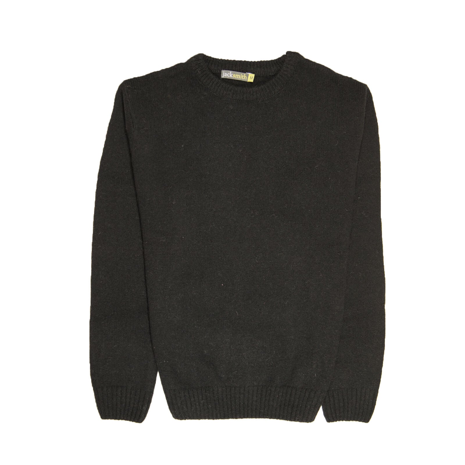 100% SHETLAND RAGG WOOL CREW Round Neck Knit JUMPER Pullover Mens Sweater Knitted - Plain Black - L
