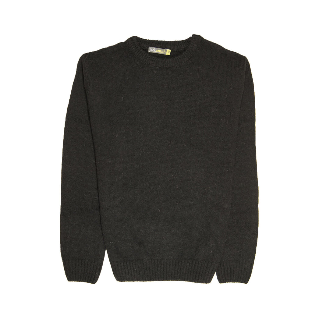 100% SHETLAND RAGG WOOL CREW Round Neck Knit JUMPER Pullover Mens Sweater Knitted - Plain Black - XL