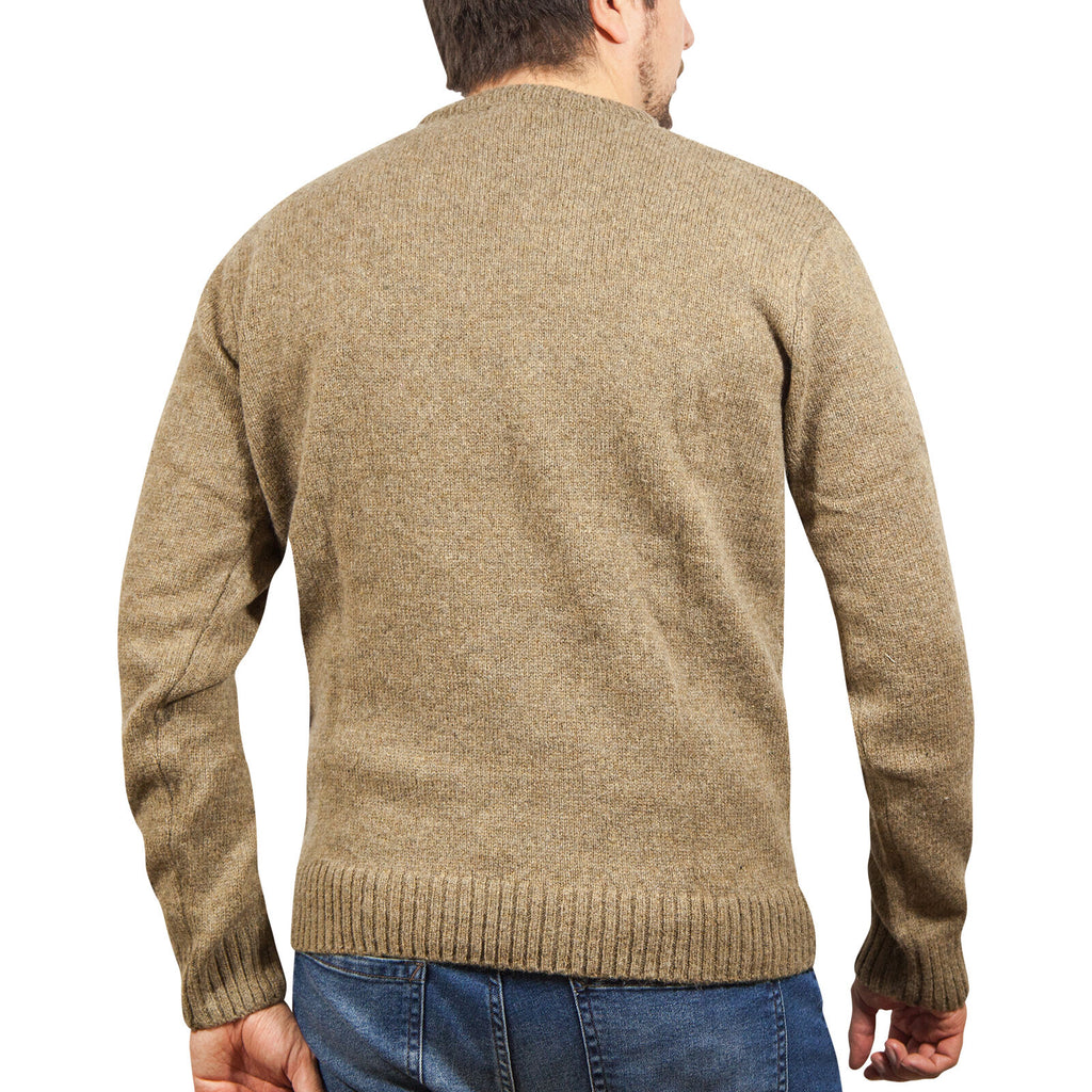 100% SHETLAND RAGG WOOL CREW Round Neck Knit JUMPER Pullover Mens Sweater Knitted - Nutmeg - 5XL